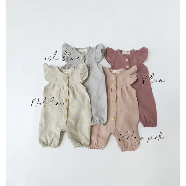 OLIVE & CRADLE Baby Girl Linen Button Bubble Jumper | Jennifer Romper Ii