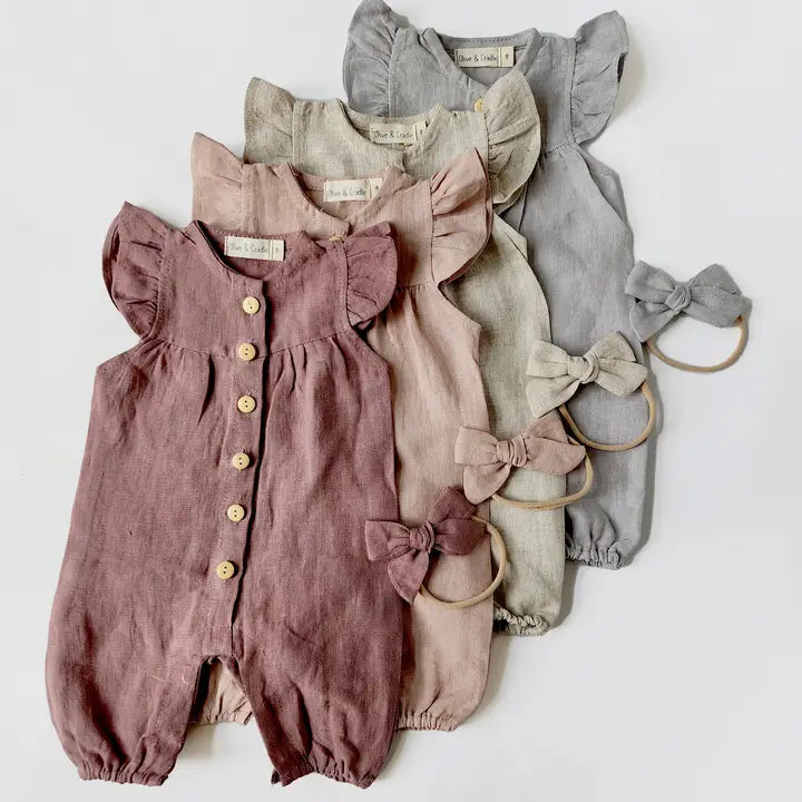OLIVE & CRADLE Baby Girl Linen Button Bubble Jumper | Jennifer Romper Ii