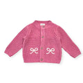 Viverano Organics Bow Embroidered Chunky Knit Slouchy Baby Cardigan Sweater