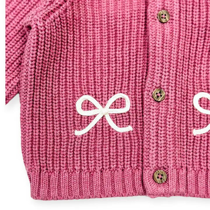 Viverano Organics Bow Embroidered Chunky Knit Slouchy Baby Cardigan Sweater
