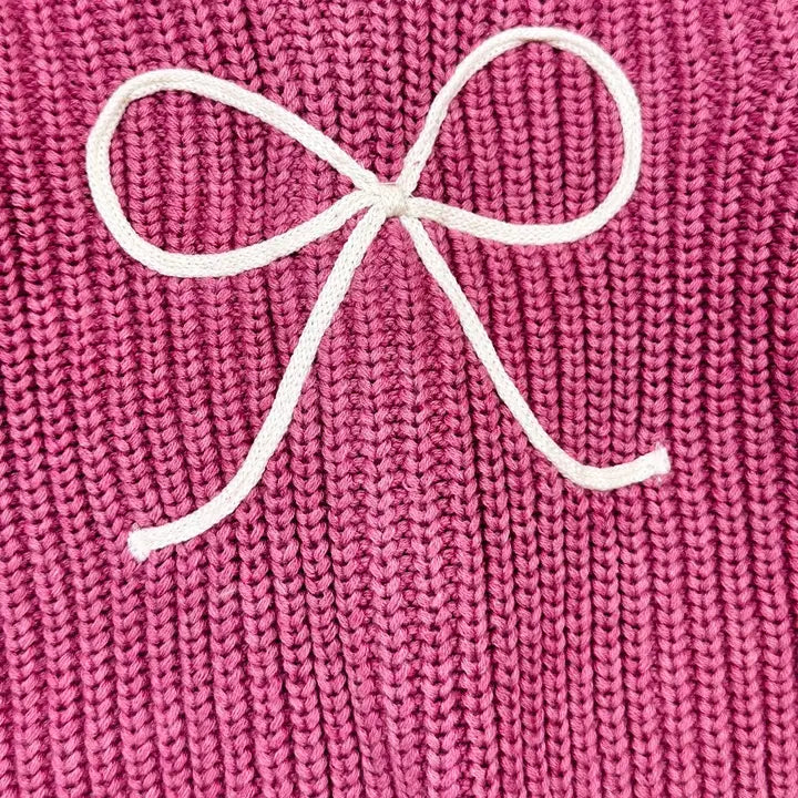 Viverano Organics Bow Embroidered Chunky Knit Slouchy Baby Cardigan Sweater