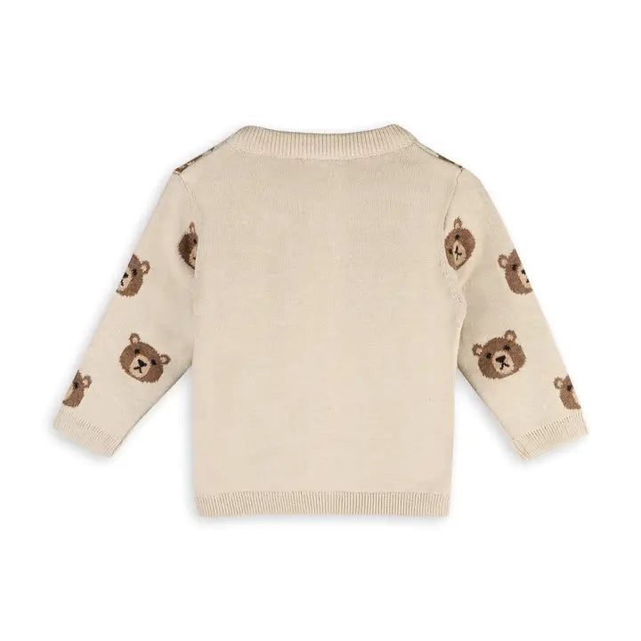 Viverano Organics Brown Bear Jacquard Baby Cardigan Sweater (Organic Cotton)